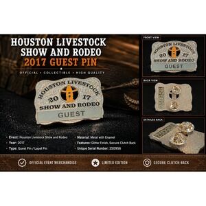 Houston Livestock Show and Rodeo 2017 Guest Pin Silver Tone Belt Buckle Shape